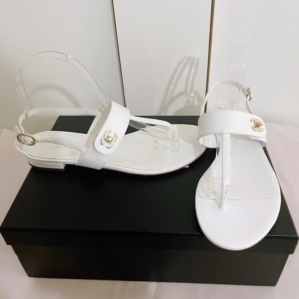 New Chanel Gold CC Interlocking Sandals